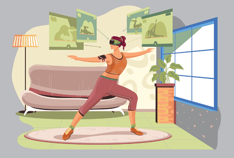 karikatur einer Frau mit einer VR-Brille