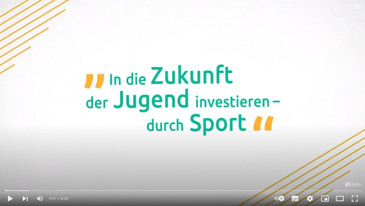 Bild eines Youtube-Videos mit der Aufschrift In die Zukunft der Jugend investieren - durch Sport