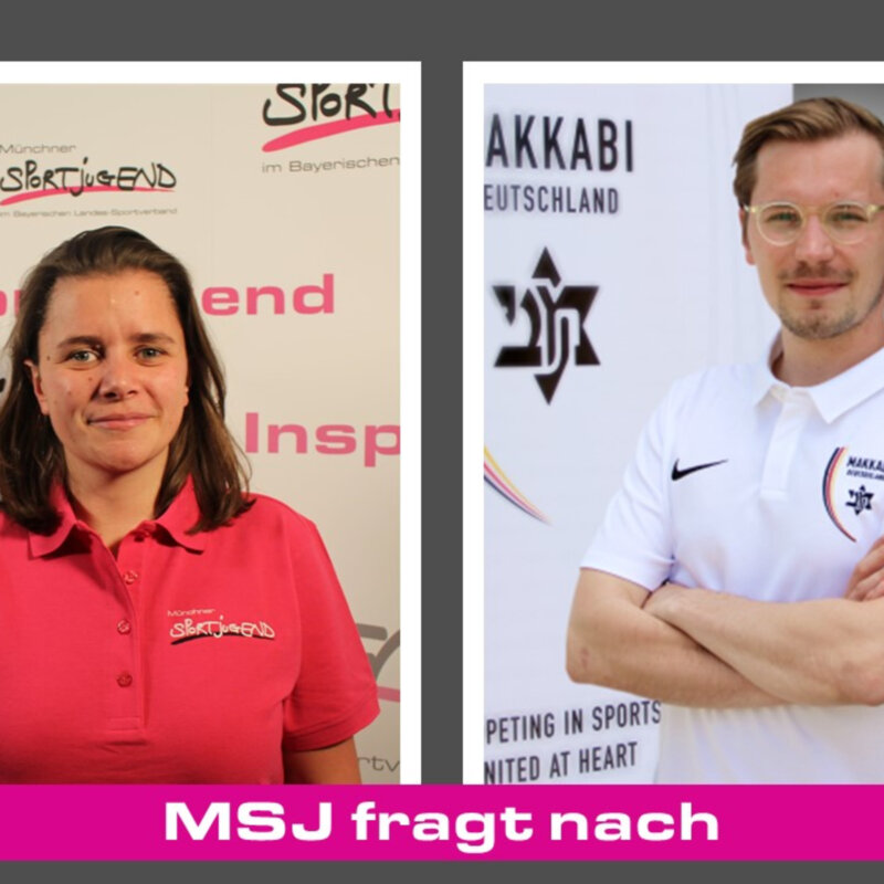 Plakat MSJ fragt nach. Dazu Portraits von einer Frau und einem Mann