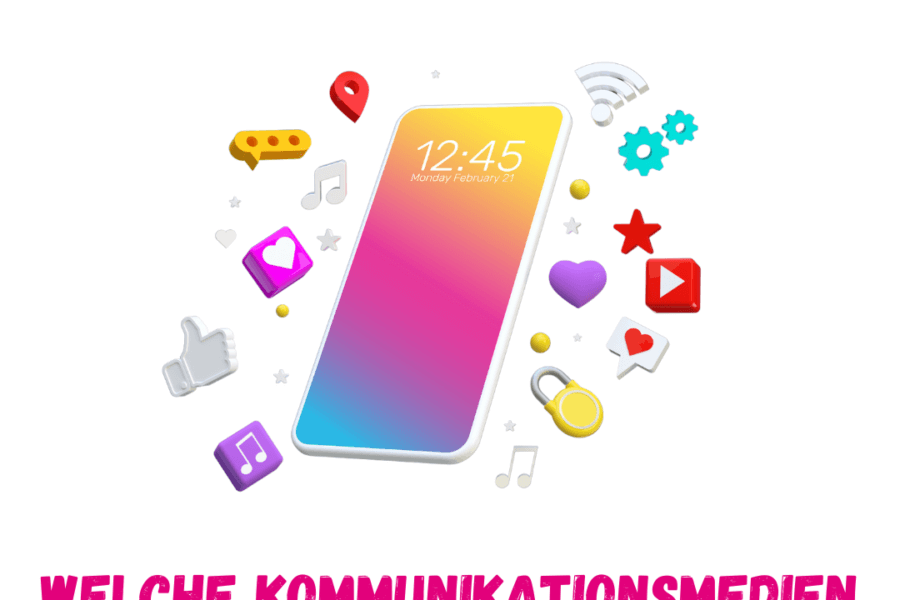 Smartphone unkreist von unterschiedlichen Icons und Emojis. Dazu der Text - Digitale Tools für die Jugendarbeit im Sportverein - welche Kommunikationsmedien nutzt du im Vereinsalltag?