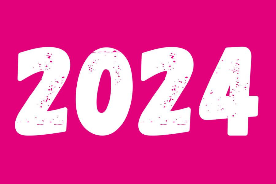 Text 2024 auf pinkem Hintergrund