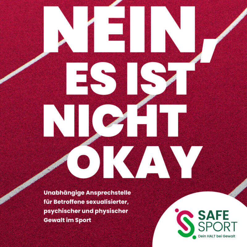 Plakat SafeSport Anlaufstelle für Betroffene sexualisierter, psychischer und physischer Gewalt im Sport