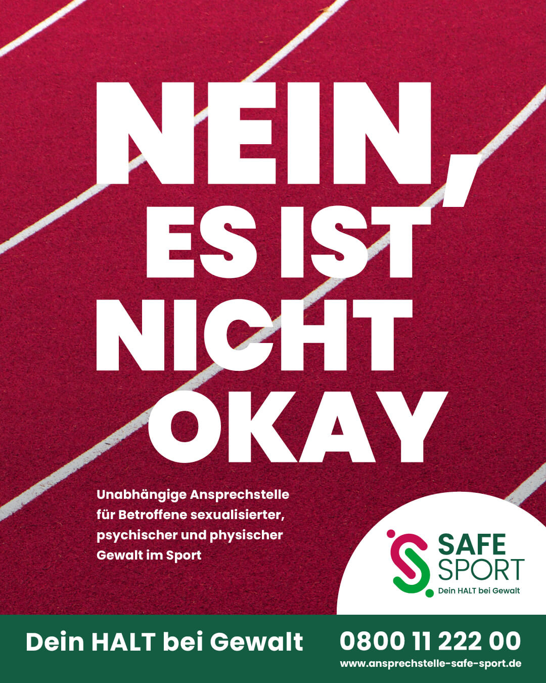 Plakat SafeSport Anlaufstelle für Betroffene sexualisierter, psychischer und physischer Gewalt im Sport