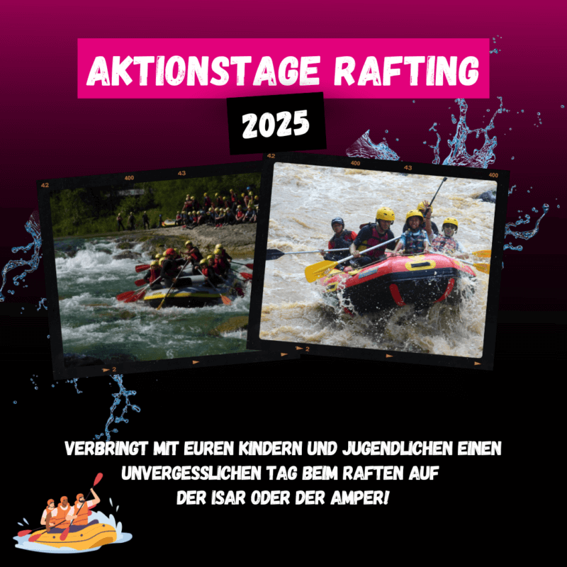 Aktionstage Rafting 2025 - Zwei Ausschnitte, auf denen jeweils eine Gruppe beim Rafting zu sehen ist