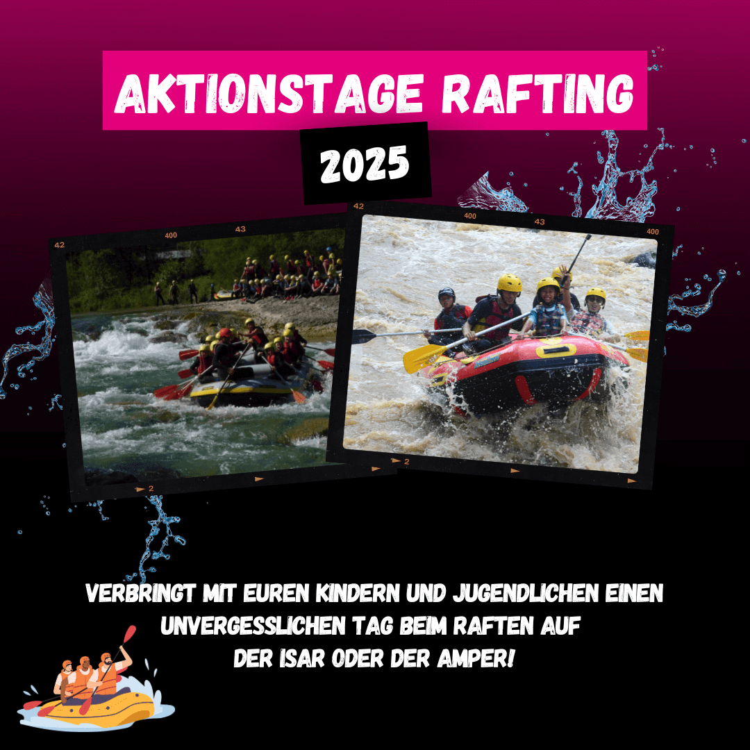 Aktionstage Rafting 2025 - Zwei Ausschnitte, auf denen jeweils eine Gruppe beim Rafting zu sehen ist
